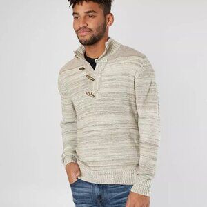 JB Holt Buckle Fitted Toggled Henley Sweater | Cozy Knit Pullover, M